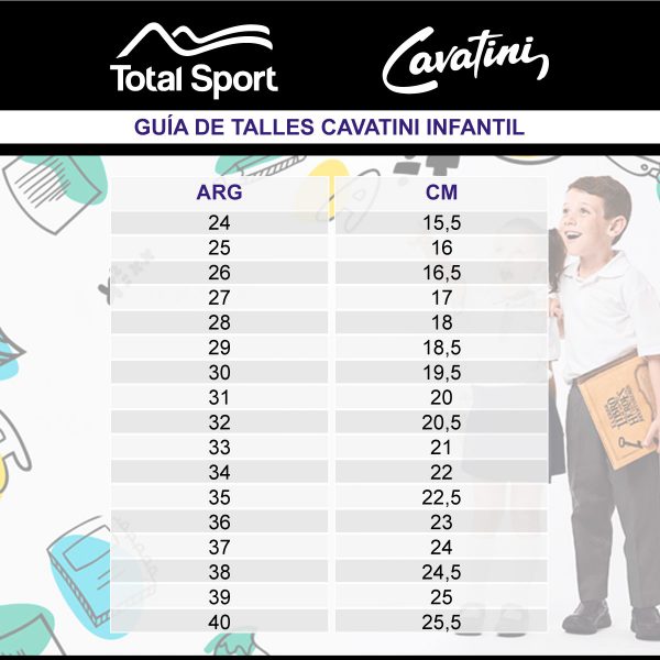 Imagen de la guía de talles infantil para la marca CAVATINI
